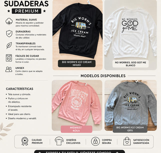 3 Sudadera Estampados de cuello Redodno, Diferentes Tallas $75 c/u