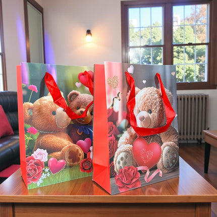 12 Bolsas para Regalo Ositos "San Valentin" $9.5 c/u