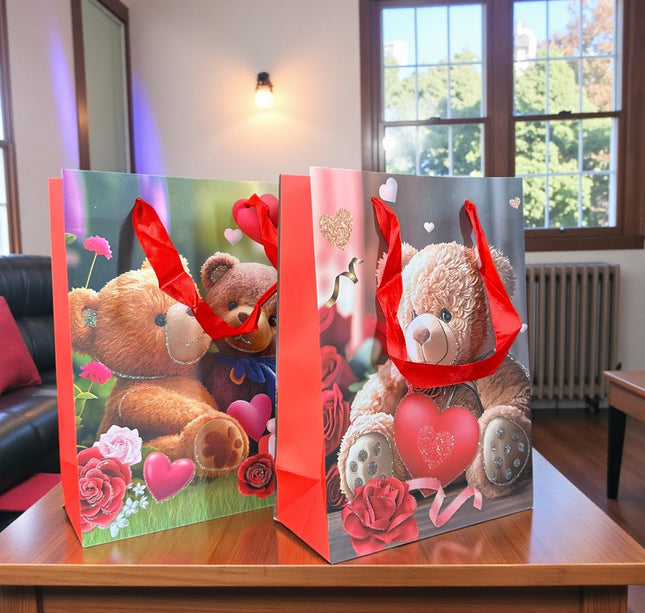 12 Bolsas para Regalo Ositos "San Valentin" $9.5 c/u