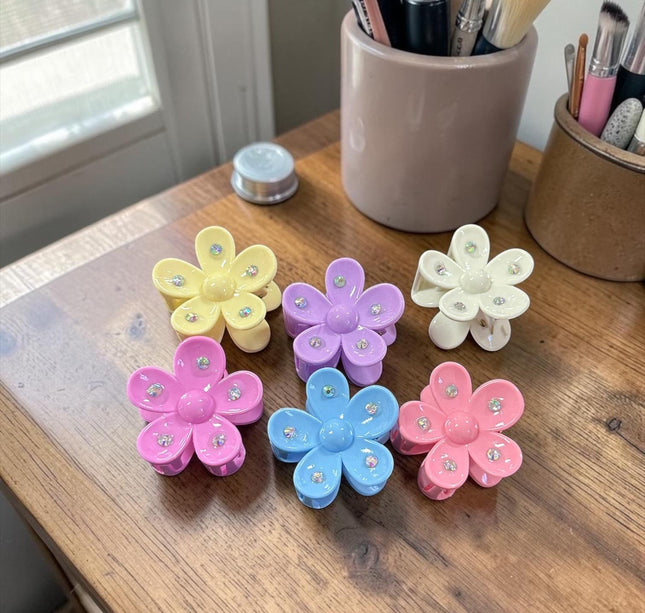 12 Pares de Pinzas Flores Pedreria $7.5 c/u