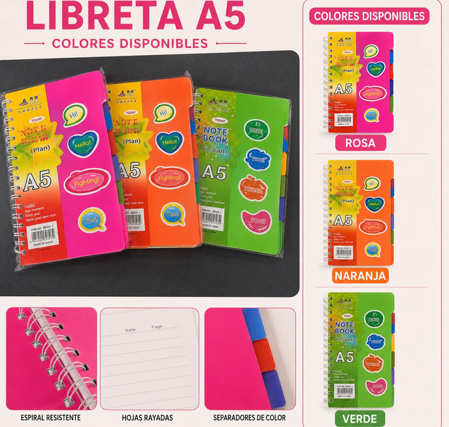 Exclusivo Tienda en linea 💥💎Agenda/Libreta con Separadores de Colores