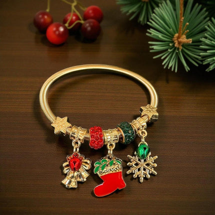 12 Pulseras Navideñas Tipo Pandora Doradas $14.9 c/u
