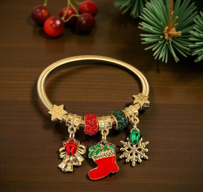 12 Pulseras Navideñas Tipo Pandora Doradas $14.9 c/u