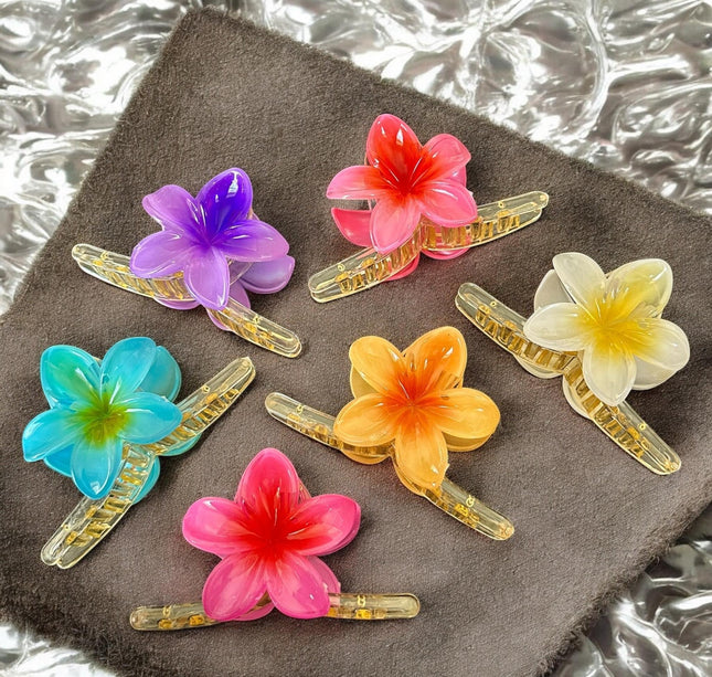 12 Pinzas Largas con Flor Hawaina $13 c/u