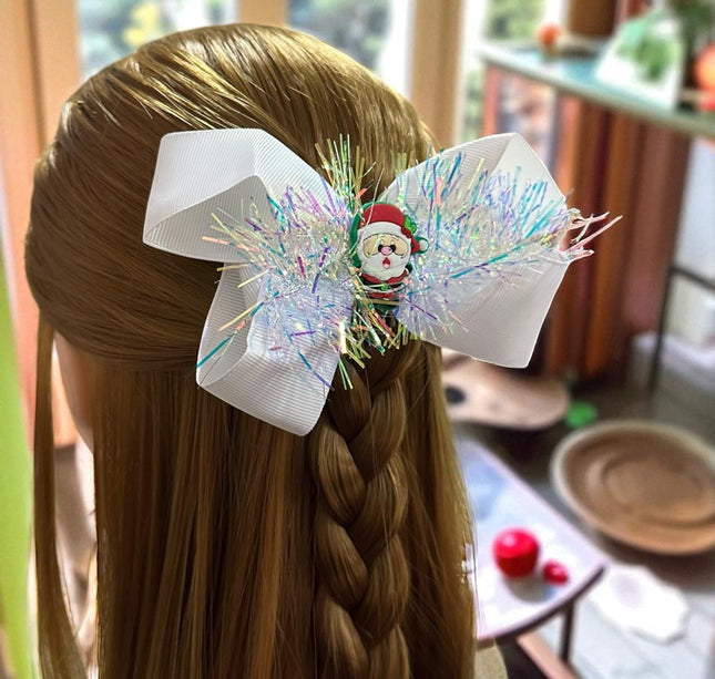 12 Moños Navideños con Escarcha y Figura $6.5 c/u