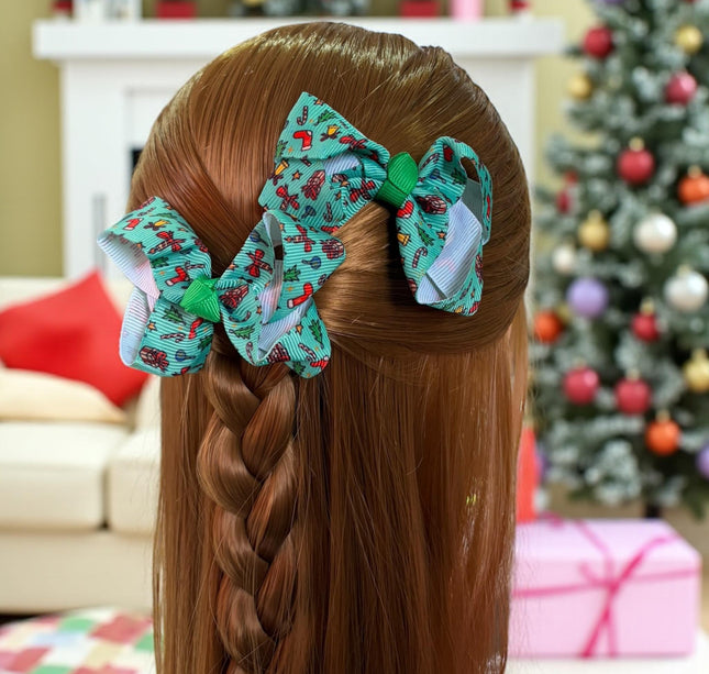 12 Pares de Moñitos Navideños Estampados $7.5 c/u