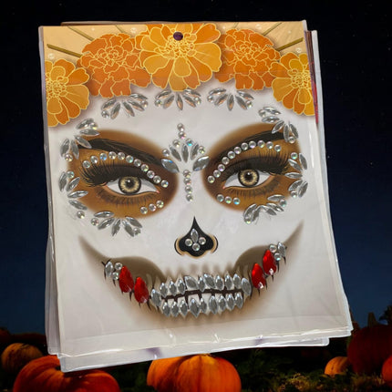 12 sticker Pedreria para rostro colores Halloween $9.9 c/u