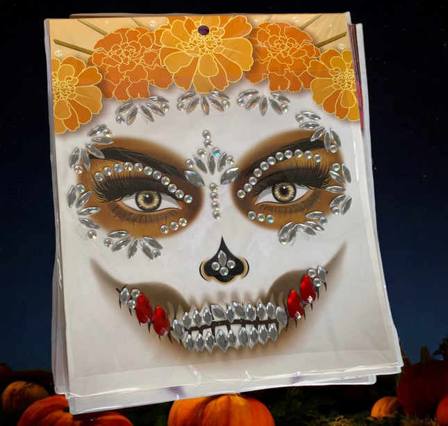 12 sticker Pedreria para rostro colores Halloween $9.9 c/u