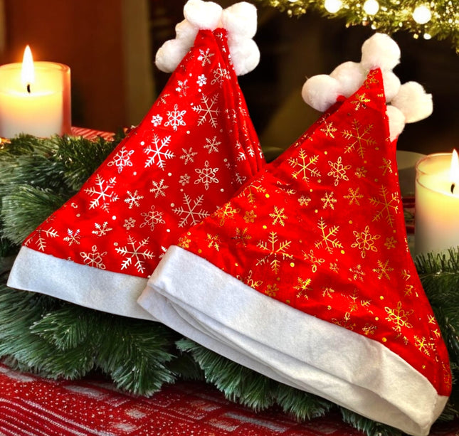 12 Gorros Navideño Decorado con copos de Nieve $9.2 c/u