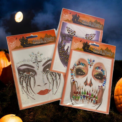 12 Stickers pedreria rostro para Halloween $9.75 c/u