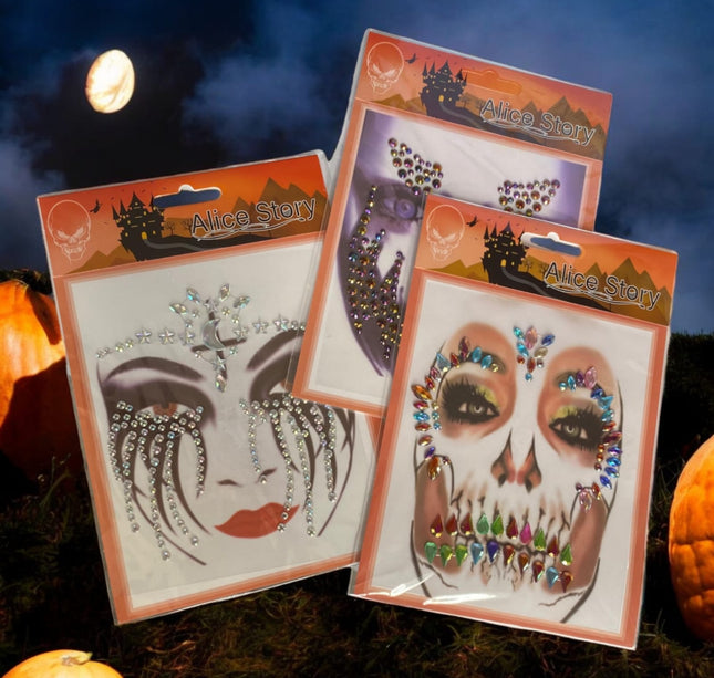 12 Stickers pedreria rostro para Halloween $9.75 c/u