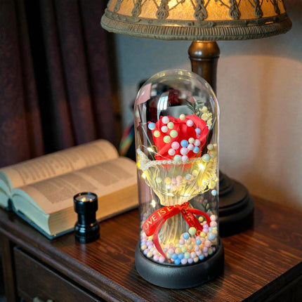 Rosa Encapsulada con Luces y  Bolitas de Colores