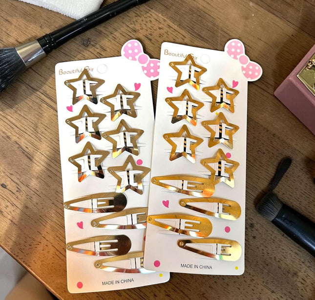 12 Sets de 6 Estrellas y 4 Pasadores Dorado/Plateado $10 c/u
