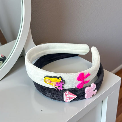 12 Diademas Barbie Gruesas con Figuras/Pin 3D $15 c/u
