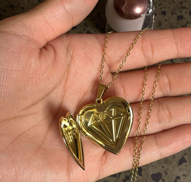 12 Collares Relicarios de Corazón Acero Inoxidable $29.05 c/u