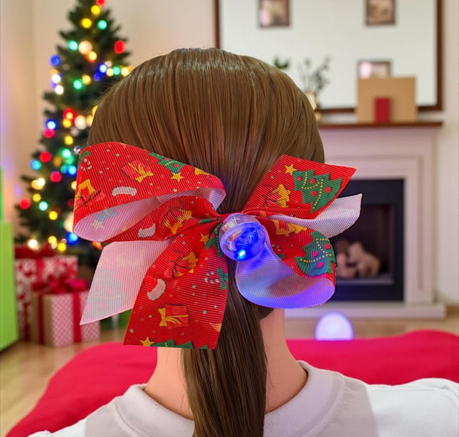 12 Moños Navideños Estampados con Luz $7.9 c/u