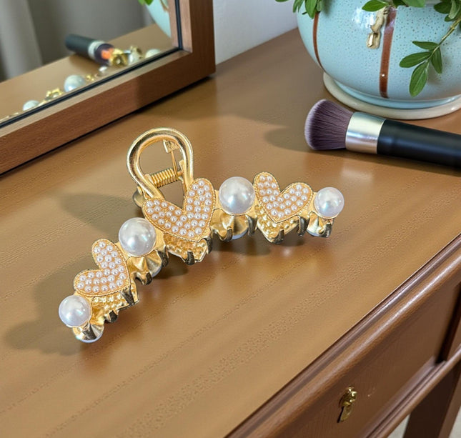 12 Pinzas Doradas Corazones con Perlas $18 c/u