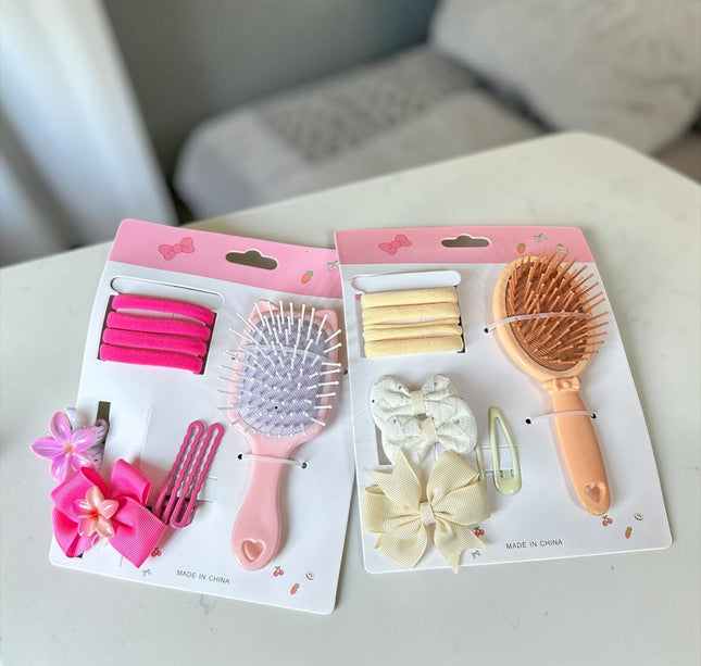 6 Sets de Cepillo con Donas, Moños y Duo de Pinzas para Cabello $35 c/u