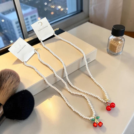12 Collares Cereza y Perlas Hermosas $14.5 c/u