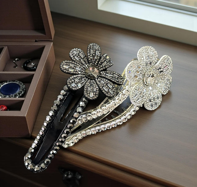 12 Pinzas para Cabello Pedreria Flores $16 c/u