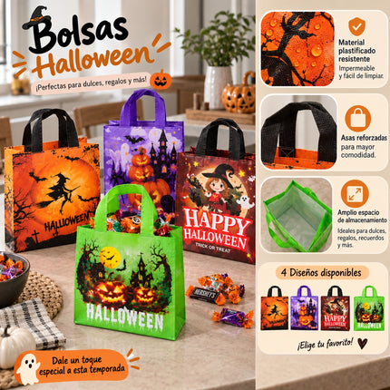 12 Bolsas Halloween Plastificadas Medianas $5.5 c/u