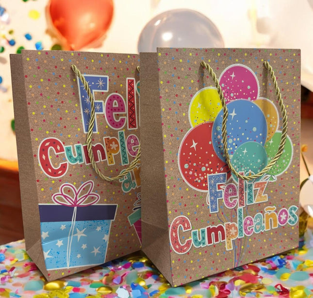 12 Bolsas Para Regalo "Feliz Cumpleaños" Diamantadas $8.9 c/u