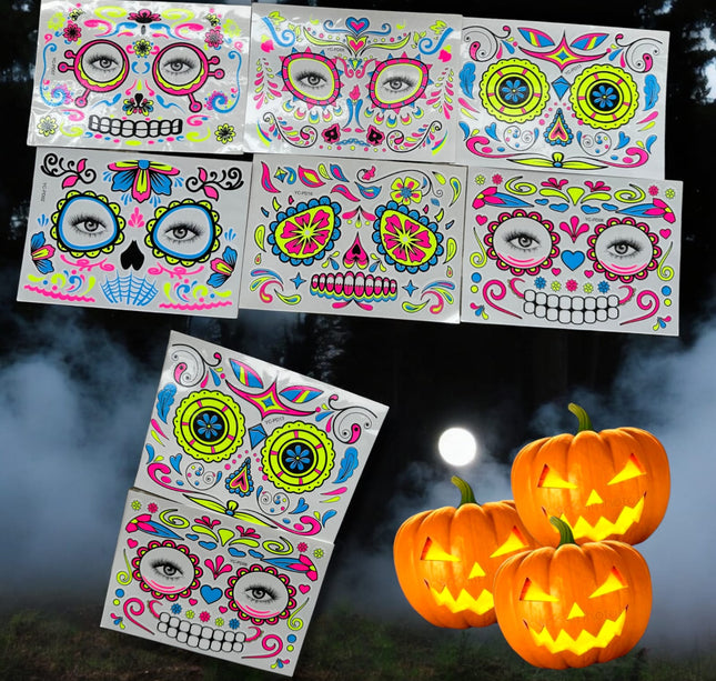 12 Stickers Catrina para rostro Halloween $5.7 c/u