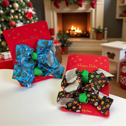 12 Pares de Moñitos Navideños Estampados $7.5 c/u