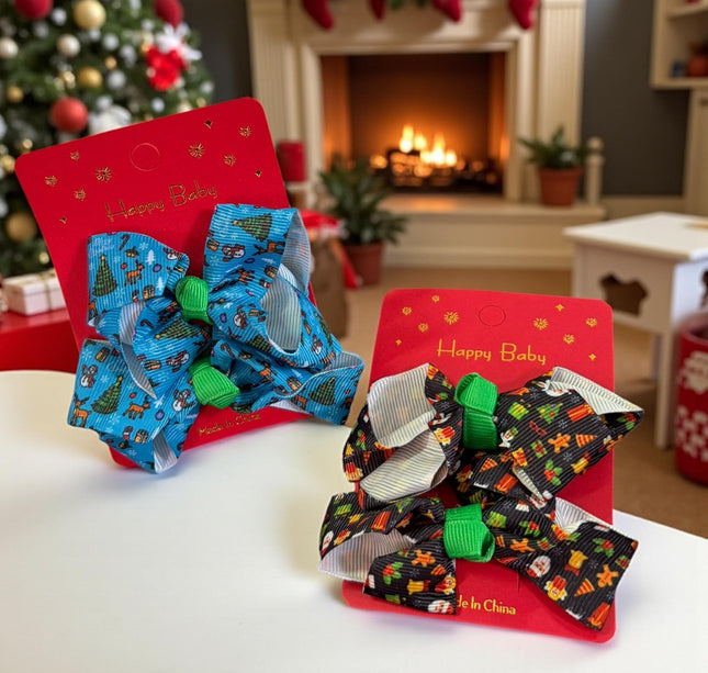 12 Pares de Moñitos Navideños Estampados $7.5 c/u