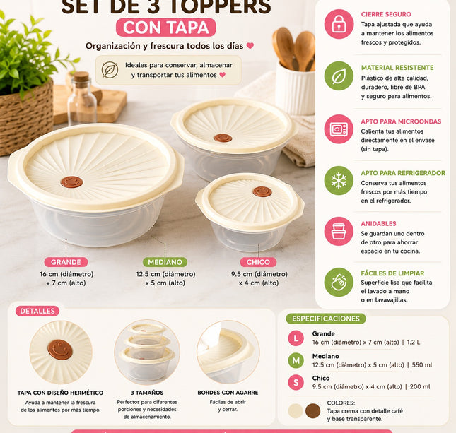 Exclusivo Tienda en linea 💥💎 Set 3 Toppers para Cocina con Tapa