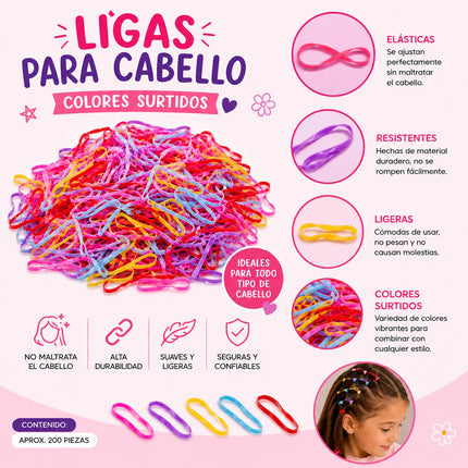 12 Bolsas de Ligas Latex Colores para Cabello $4.9 c/u