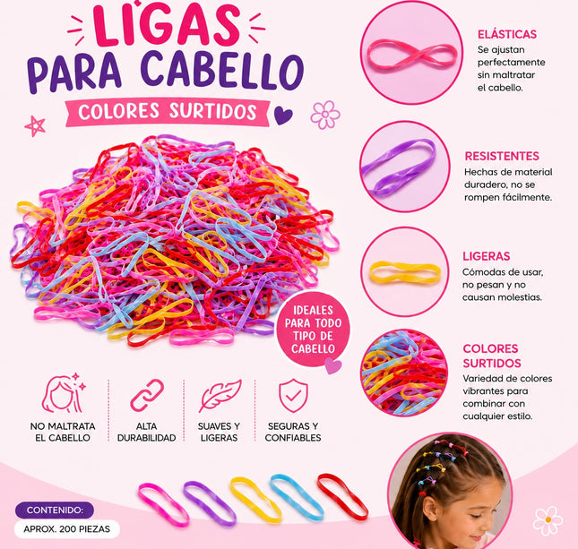 12 Bolsas de Ligas Latex Colores para Cabello $4.9 c/u