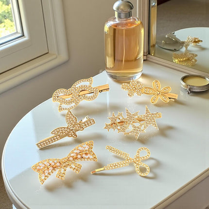 12 Pasadores Dorados con Pedrer Figuras $4.8 c/u