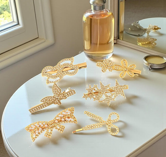 12 Pasadores Dorados con Pedrer Figuras $4.8 c/u