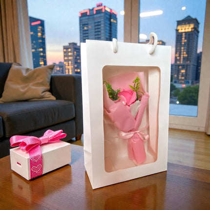 Bolsa de Regalo Blanca con Ramo de Rosas "San valentin"