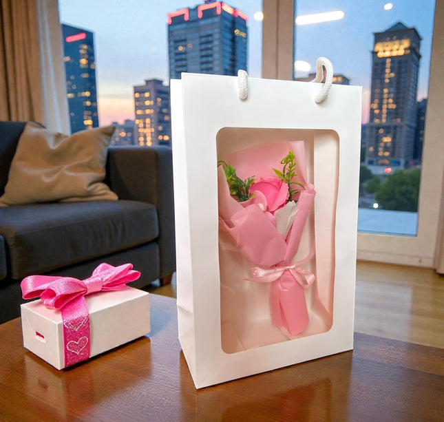Bolsa de Regalo Blanca con Ramo de Rosas "San valentin"