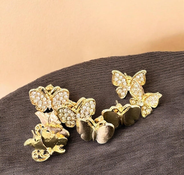 12 Aretes Dorados Moños/Mariposas $7.5 c/u