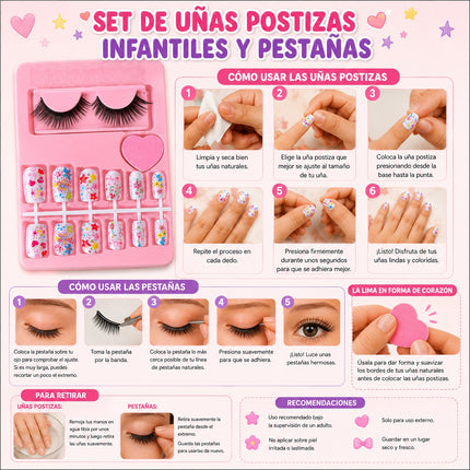 Exclusivo Tienda en linea 💥💎12 Sets de Uñas Lima y Pestañas Infantiles $11 c/u