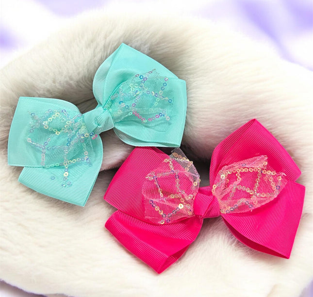 12 Moños Colores Dobles con Lentejuelas $6.3 c/u