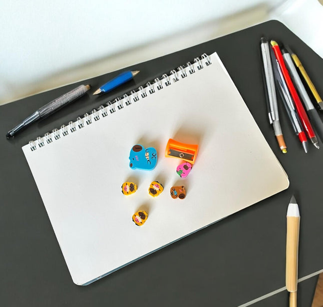 12 Sets de Papeleria Gomas y Sacapuntas $4.95 c/u