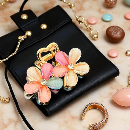 12 Pinzas Flores Doradas con Pedreria Colores $11.5 c/u