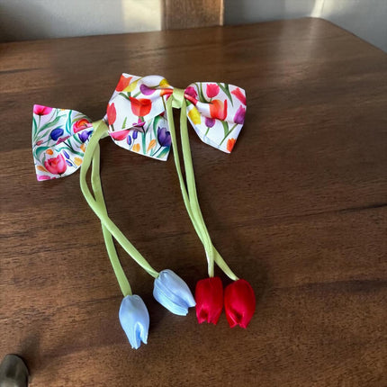 12 Moños con Tulipanes Estampados Hermosos $14 c/u