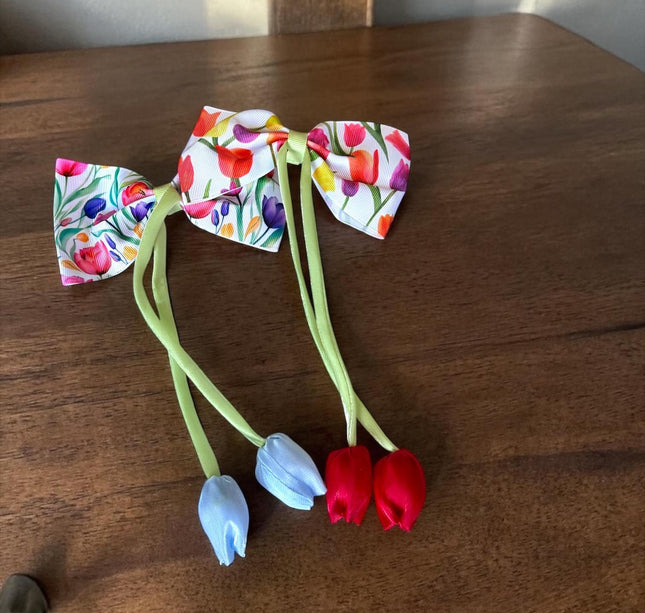 12 Moños con Tulipanes Estampados Hermosos $14 c/u