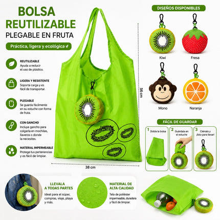 12 Bolsas con Funda Animalitos, Reulizable de Bolsillo 50cm*37cm $20 c/u