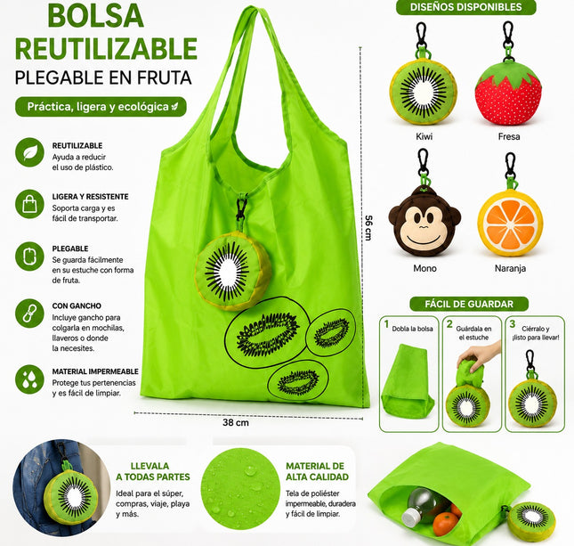 12 Bolsas con Funda Animalitos, Reulizable de Bolsillo 50cm*37cm $20 c/u