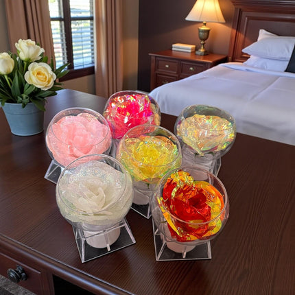 12 Rosa Eterna con Base y Luz Chica $27 c/u