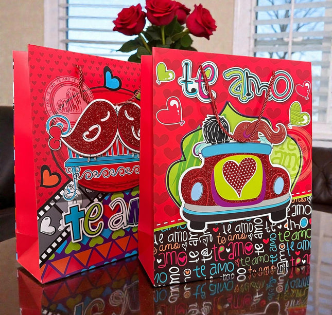 12 Bolsas para Regalo G 3D "San Valentin" $16.5 c/u