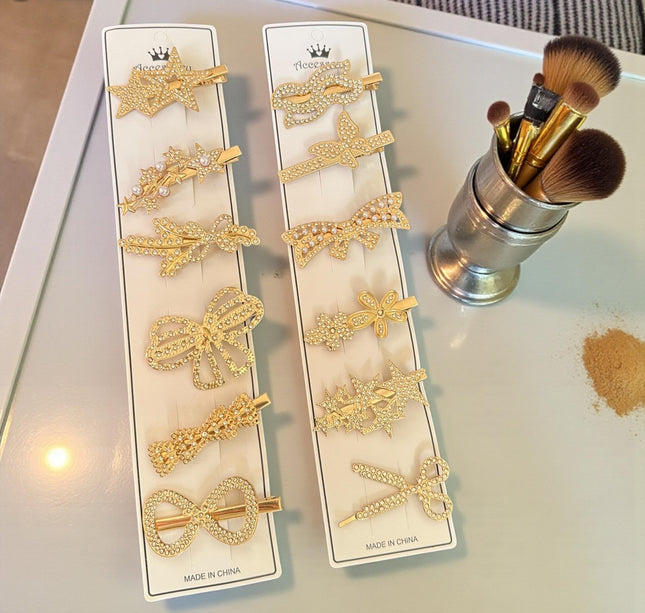 12 Pasadores Dorados con Pedrer Figuras $4.8 c/u