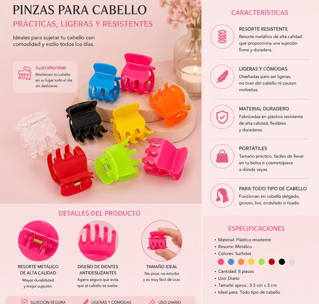 Exclusivo Tienda en linea 💥💎12 Pinzas Clasicas "Muela" Mini Colores $1.9 c/u