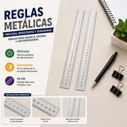12 Regla Metalica Escolar $10 c/u